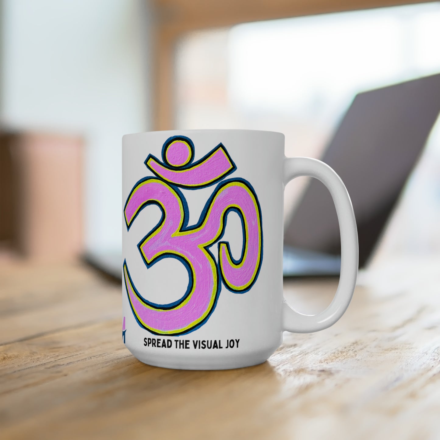 Pink & Yellow OM Jumbo Size Mug - Arjuna Rigby Art and Lifestyle Store
