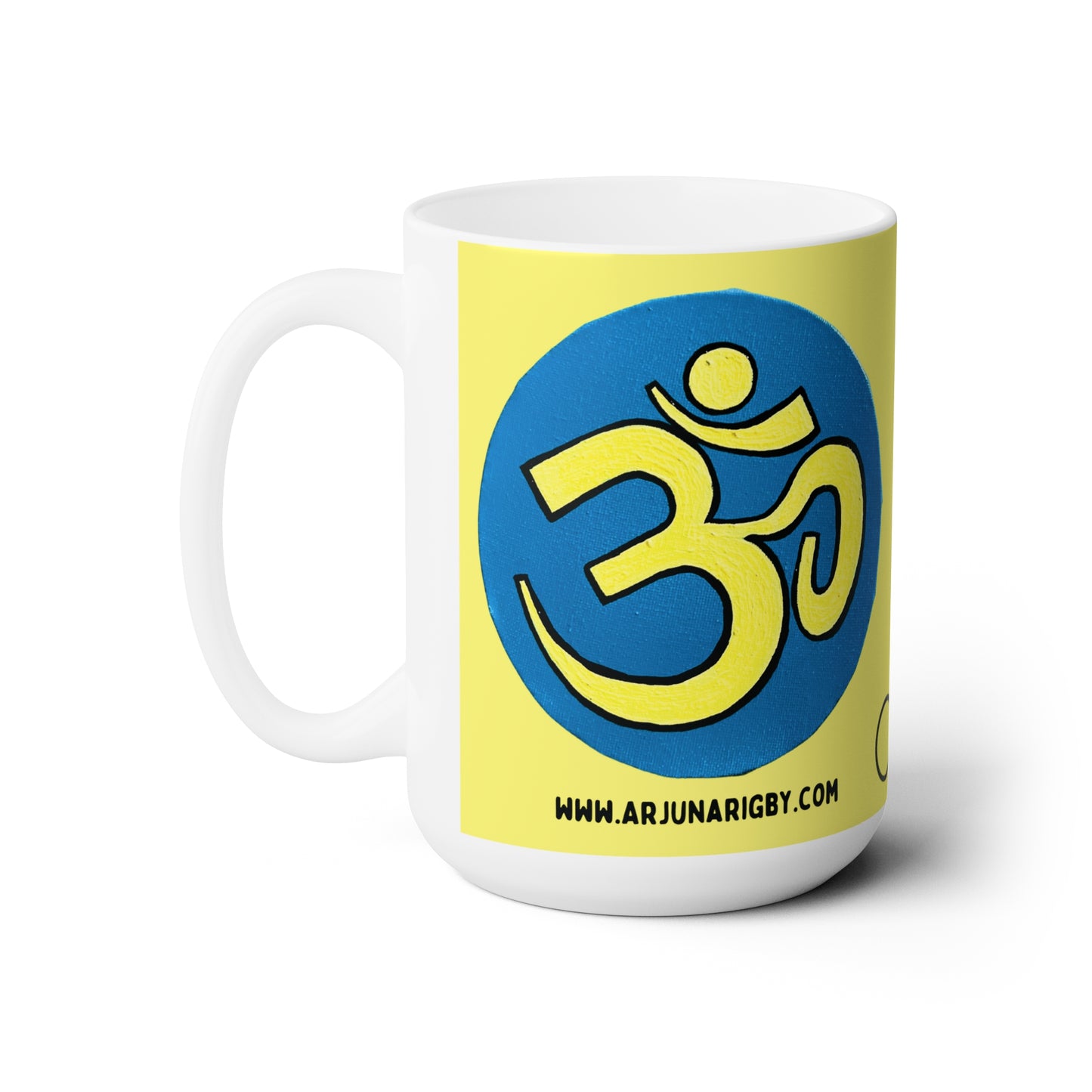 Lagoon blue & Yellow OM Jumbo Size Mug - Arjuna Rigby Art and Lifestyle Store