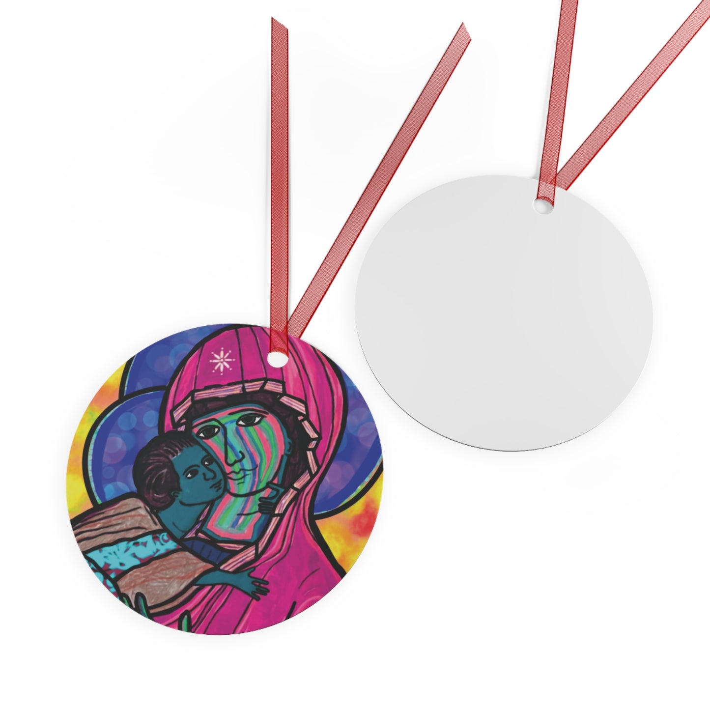 Madonna & Child (Pink Robes) metal ornament