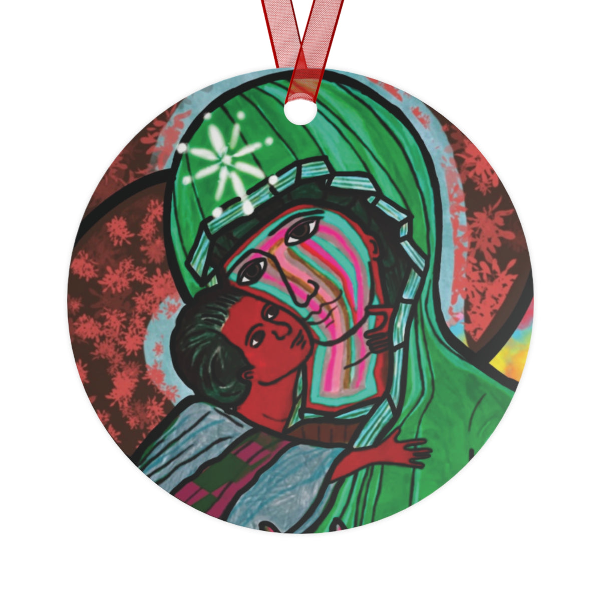 Madonna & Child (Green Robes) metal ornament - Arjuna Rigby Art and Lifestyle Store