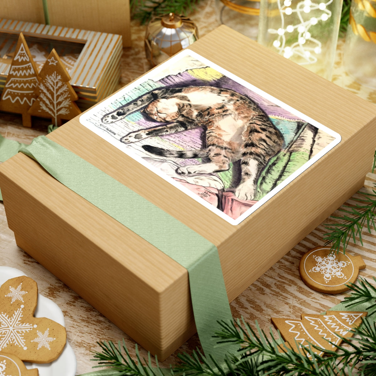 Kitty Savasana Sticker - Arjuna Rigby Art and Lifestyle Store