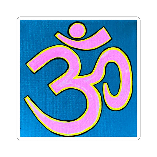 Pink & Yellow OM on Blue Sticker - Arjuna Rigby Art and Lifestyle Store