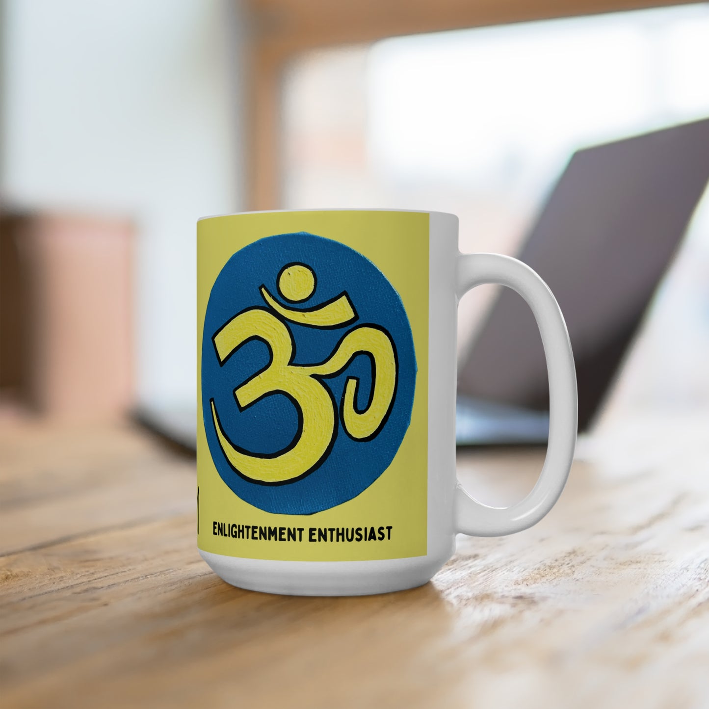 Lagoon blue & Yellow OM Jumbo Size Mug - Arjuna Rigby Art and Lifestyle Store