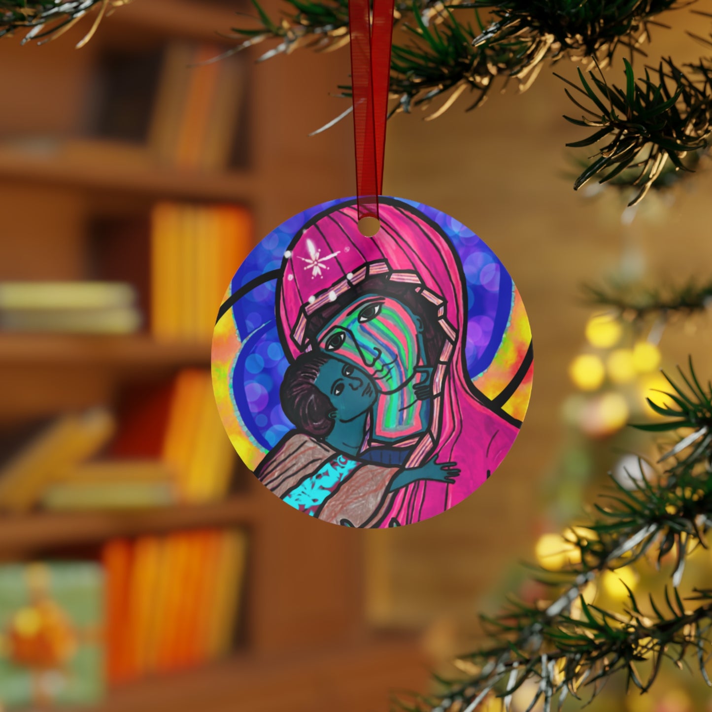 Madonna & Child (Pink Robes) metal ornament