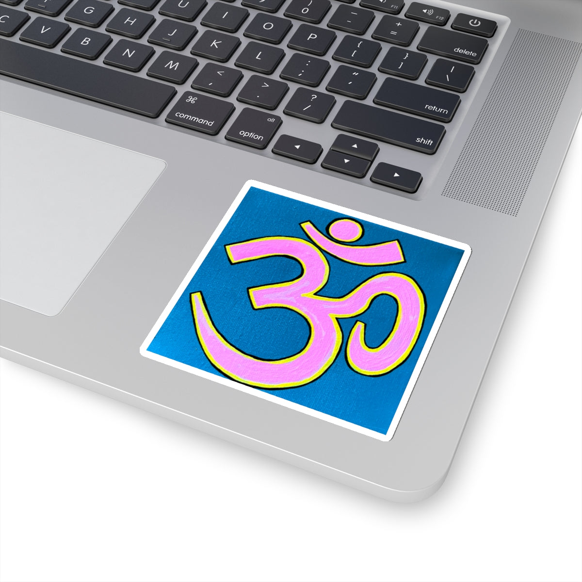 Pink & Yellow OM on Blue Sticker - Arjuna Rigby Art and Lifestyle Store