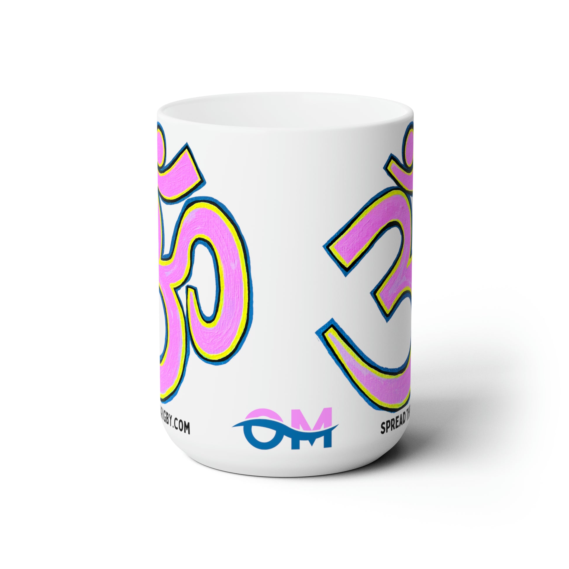 Pink & Yellow OM Jumbo Size Mug - Arjuna Rigby Art and Lifestyle Store