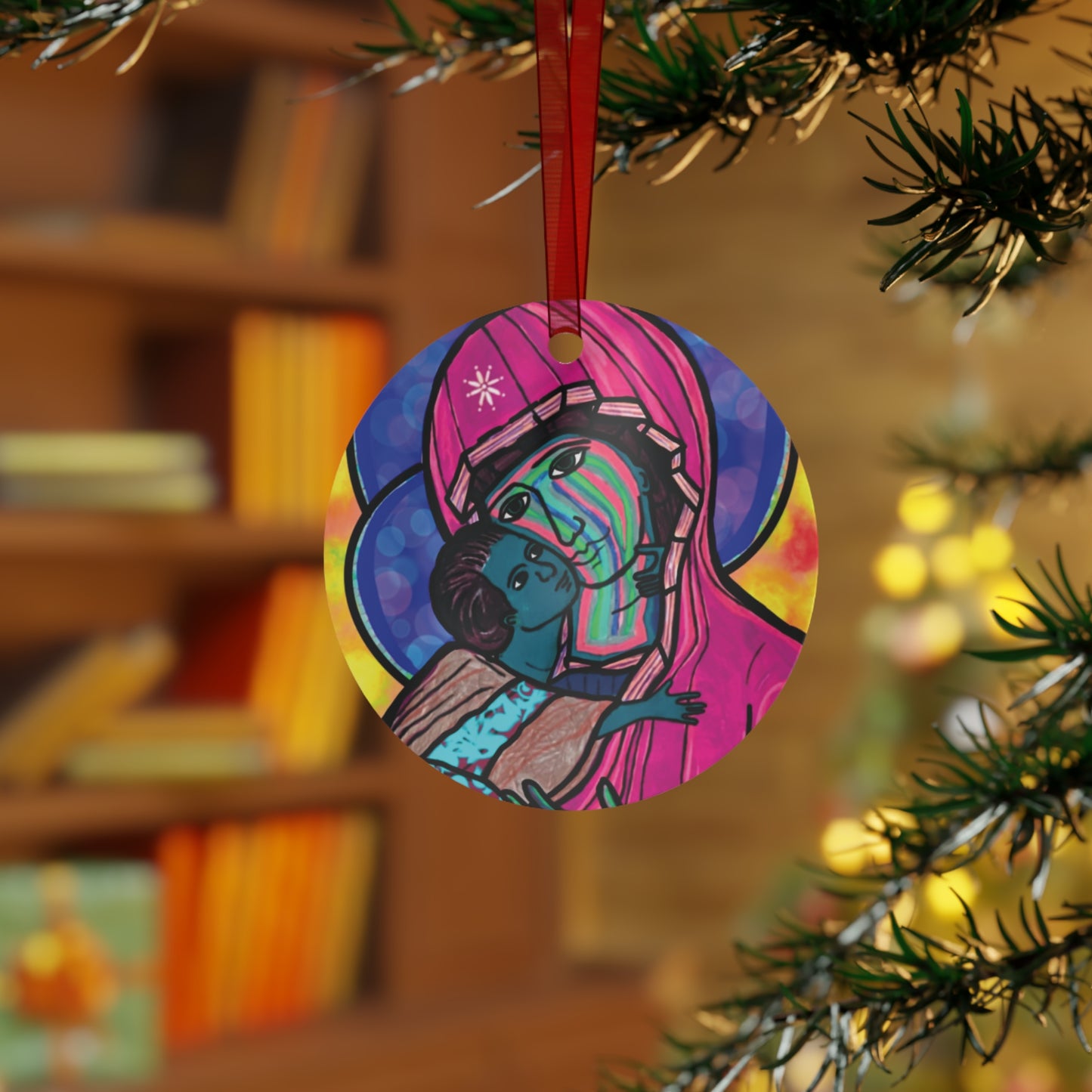 Madonna & Child (Pink Robes) metal ornament