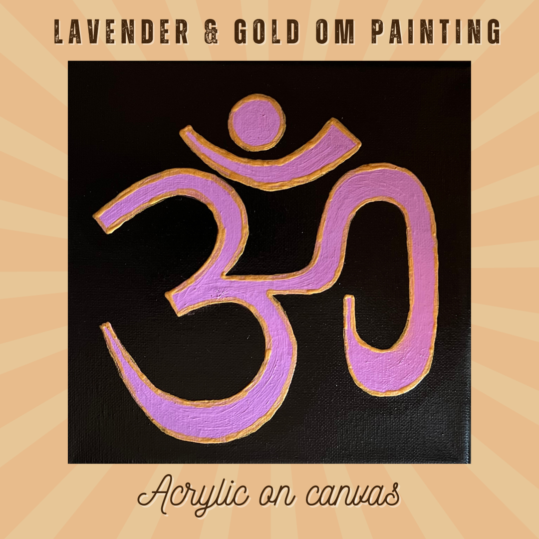 Lavender & Gold OM symbol on black canvas - Arjuna Rigby Art and Lifestyle Store