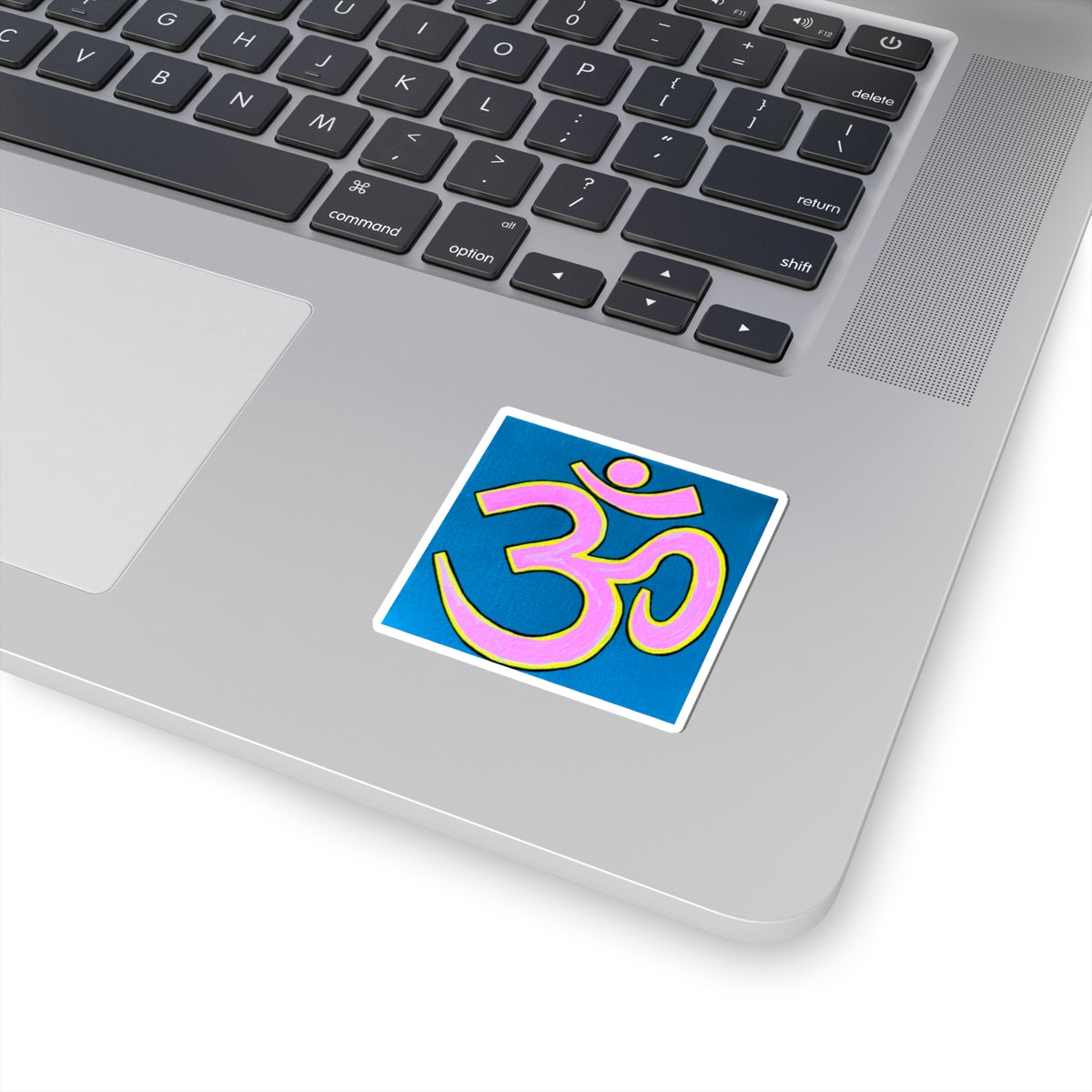 Pink & Yellow OM on Blue Sticker - Arjuna Rigby Art and Lifestyle Store