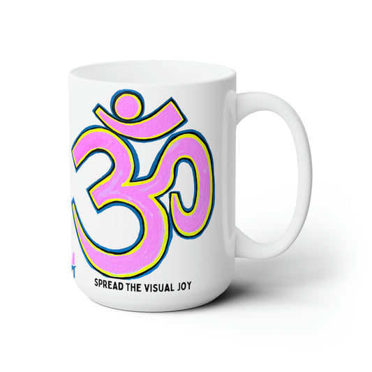 Pink & Yellow OM Jumbo Size Mug - Arjuna Rigby Art and Lifestyle Store