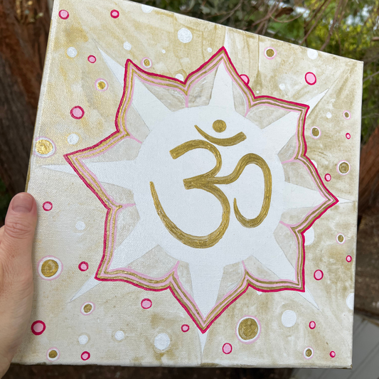 Gold & Pink Sunburst OM 12 x 12 inch painting