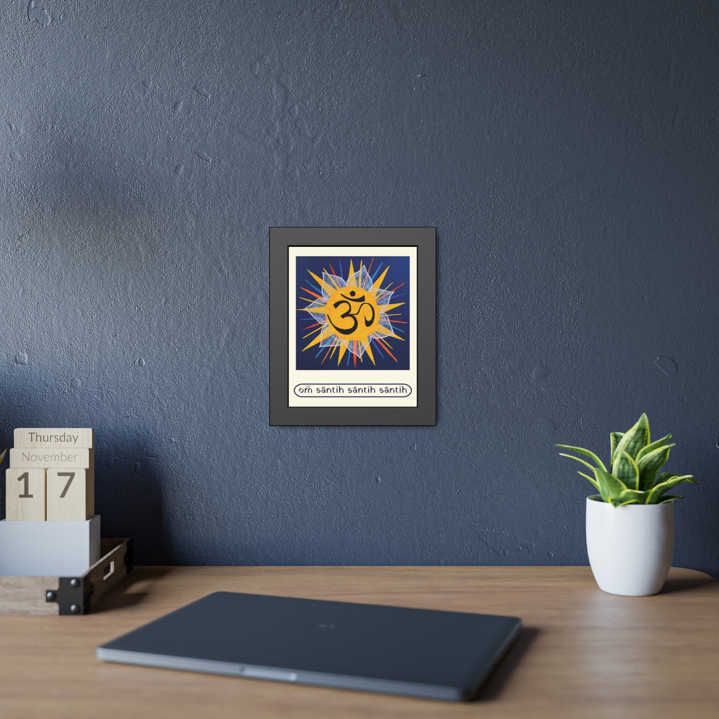 Sunburst OM on Navy Blue Framed Fine Art Print