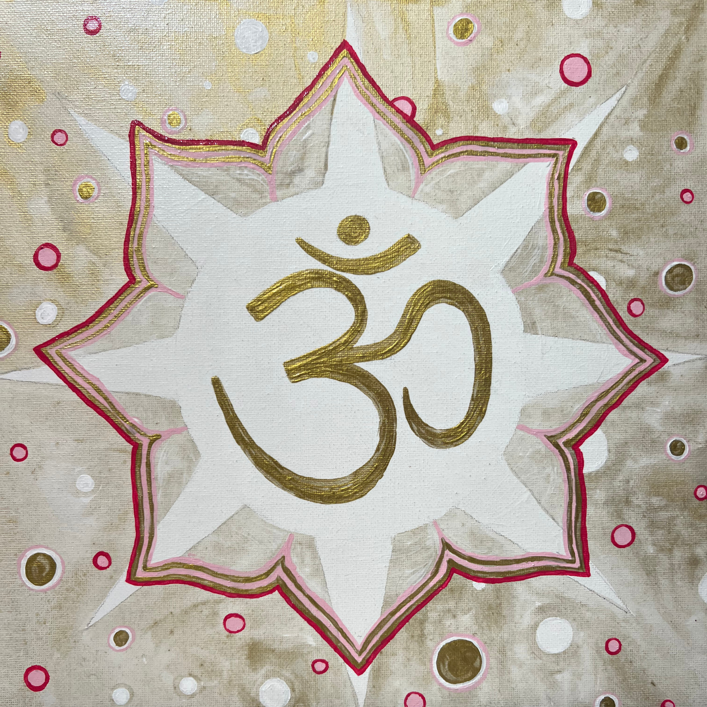 Gold & Pink Sunburst OM 12 x 12 inch painting