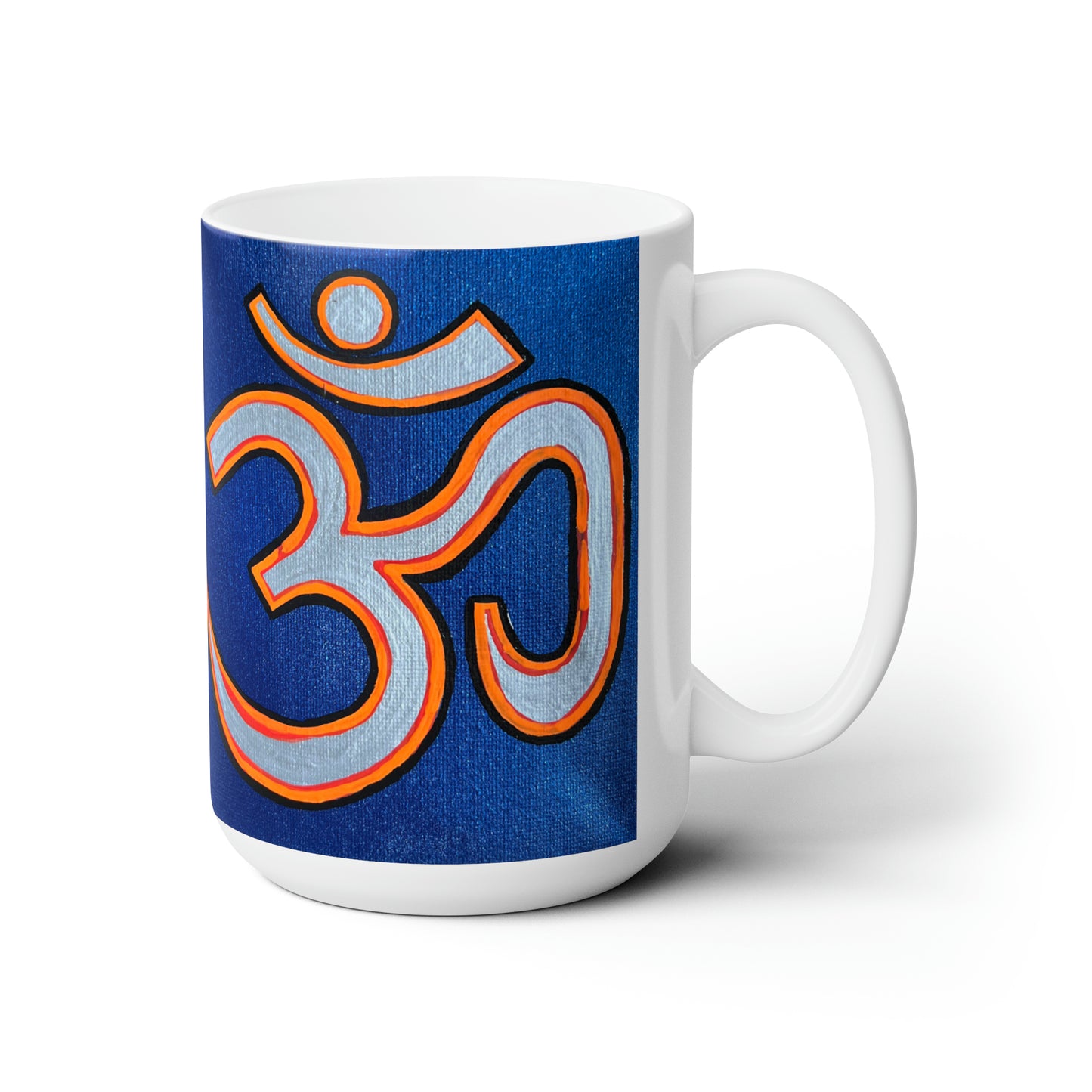 Orange & Silver OM on Metallic Blue Jumbo Size Mug - Arjuna Rigby Art and Lifestyle Store