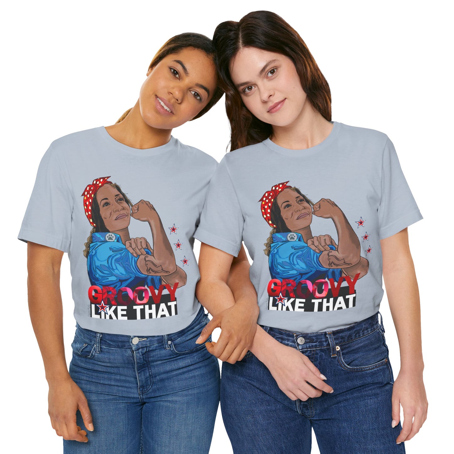 Arjuna Rigby Art & Lifestyle Kamala Harris Groovy Like That Childless Cat Lady T-Shirt