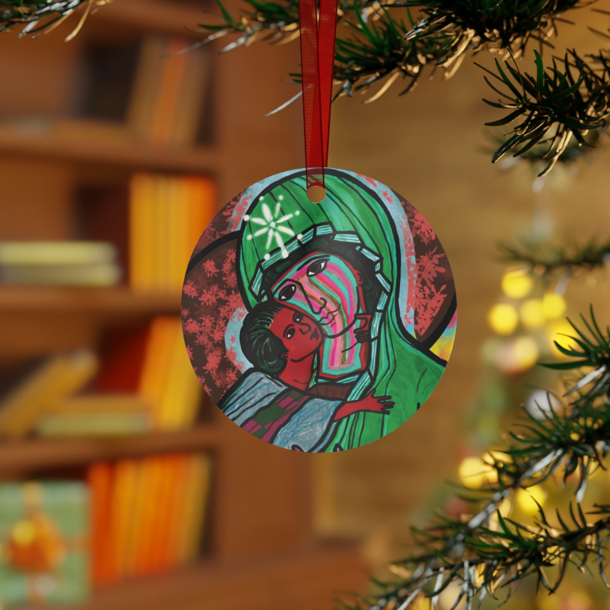 Madonna & Child (Green Robes) metal ornament - Arjuna Rigby Art and Lifestyle Store