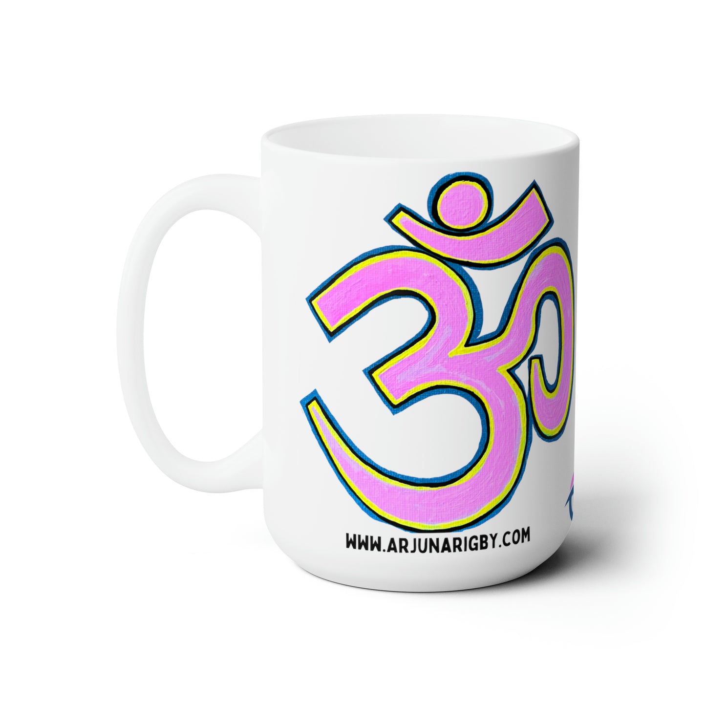 Pink & Yellow OM Jumbo Size Mug - Arjuna Rigby Art and Lifestyle Store