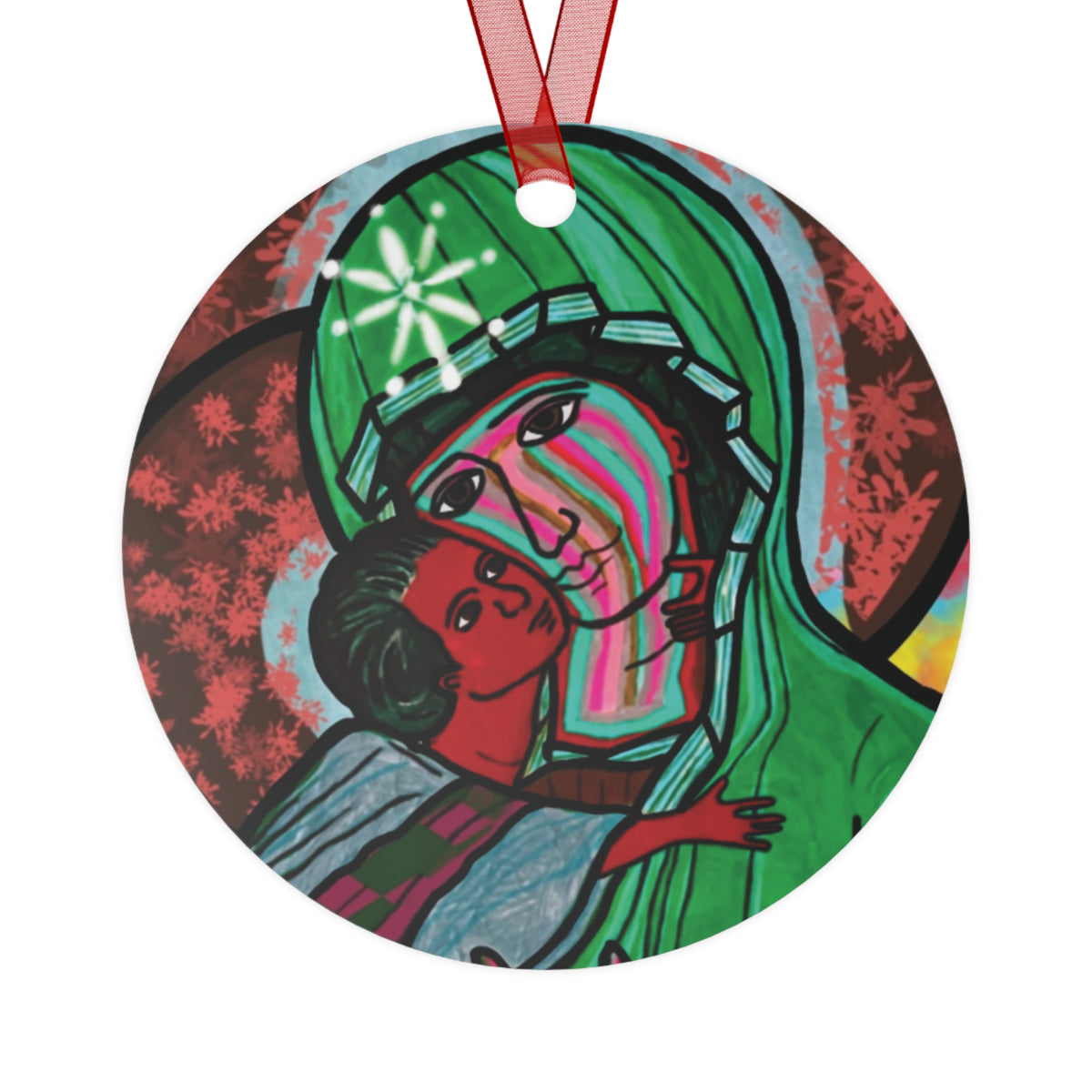 Madonna & Child (Green Robes) metal ornament - Arjuna Rigby Art and Lifestyle Store