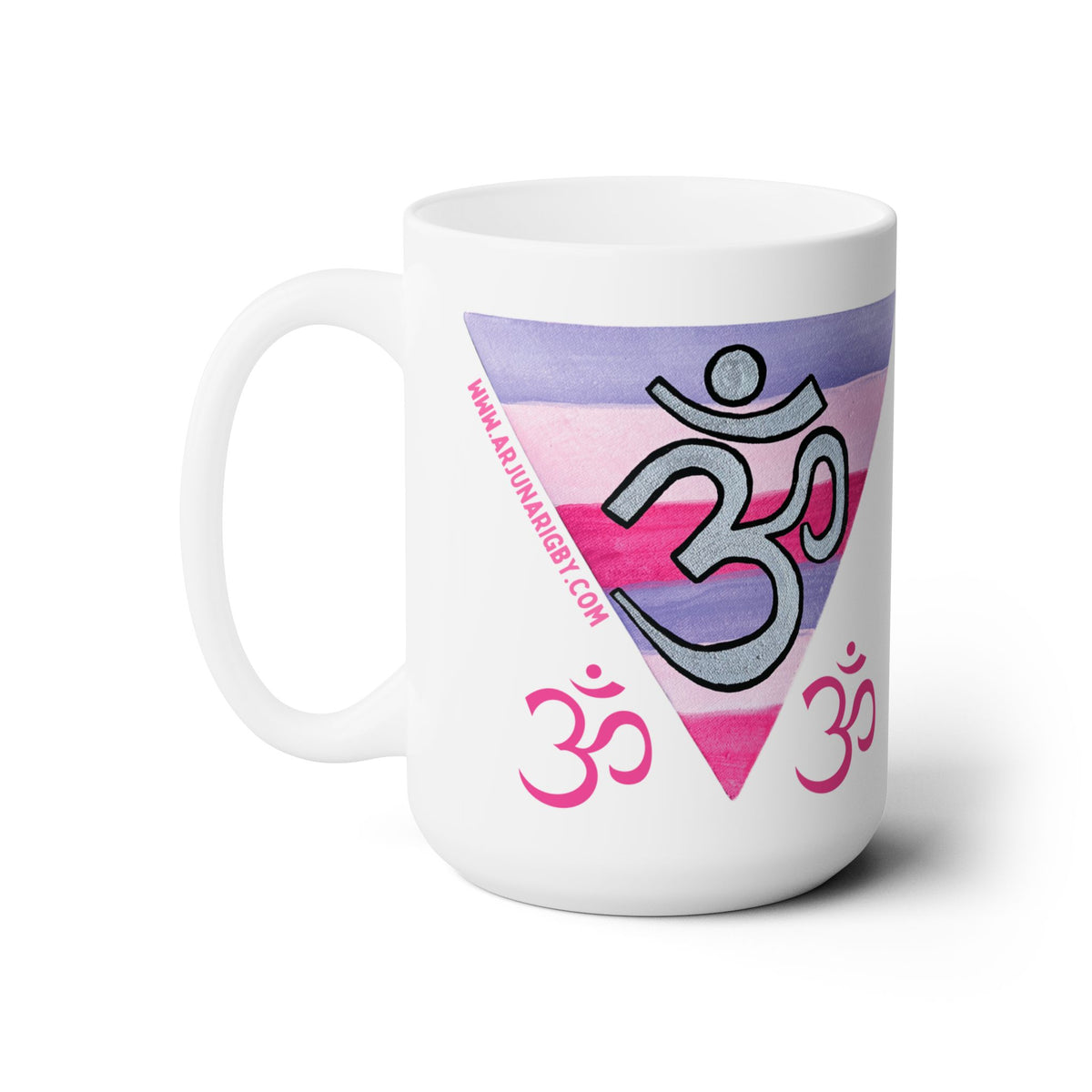 Silver OM on Berry Rainbow Large Ceramic Mug - Arjuna Rigby Art and Lifestyle Store