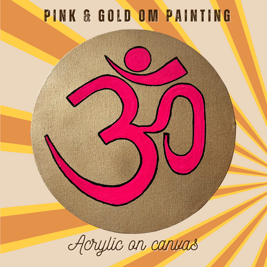 Pink OM symbol on gold background - Arjuna Rigby Art and Lifestyle Store