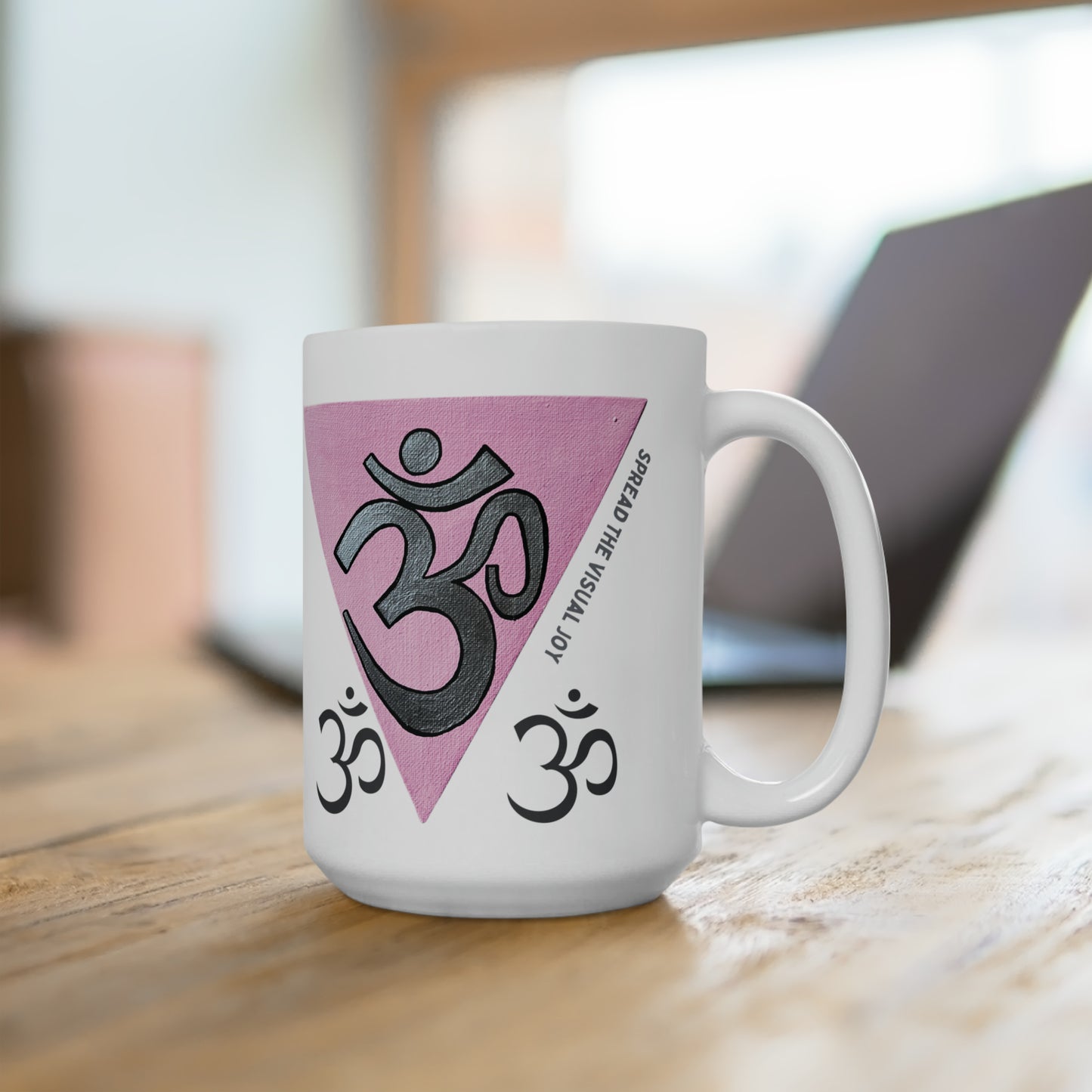 Pink Triangle with Silver OM Jumbo Size Mug - Arjuna Rigby Art and Lifestyle Store
