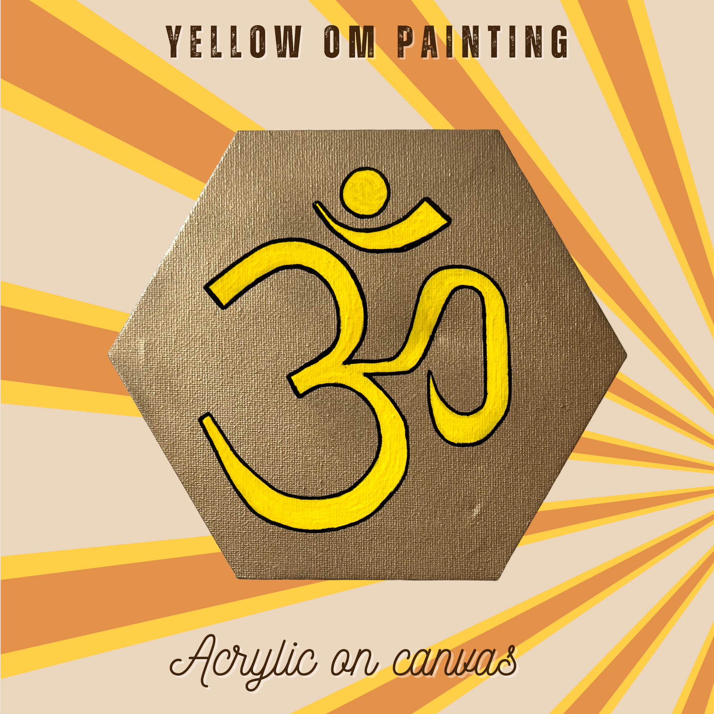 Yellow OM symbol on gold background - Arjuna Rigby Art and Lifestyle Store