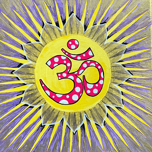 Polka Dot Sunburst OM 12 x 12 inch painting - Arjuna Rigby Art and Lifestyle Store