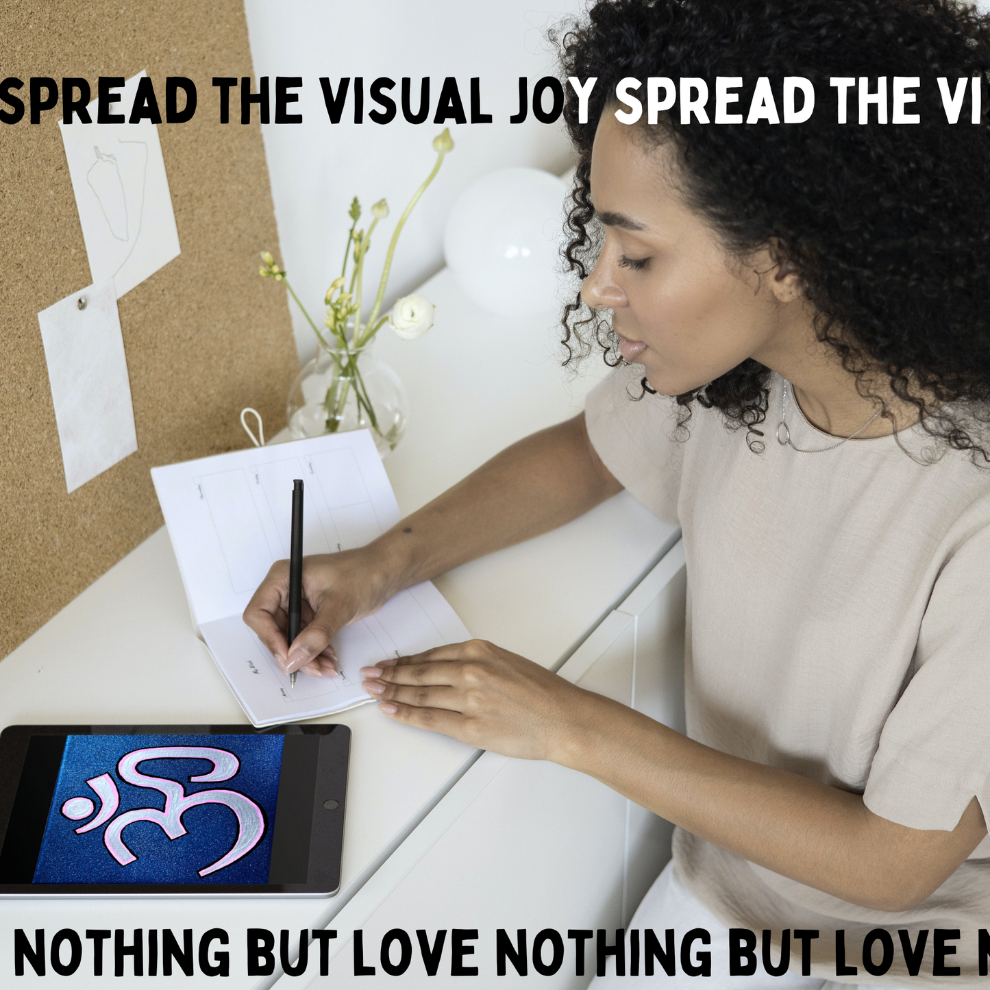 Pink & Silver OM on Metallic Blue 6 x 6 inch canvas - Arjuna Rigby Art and Lifestyle Store