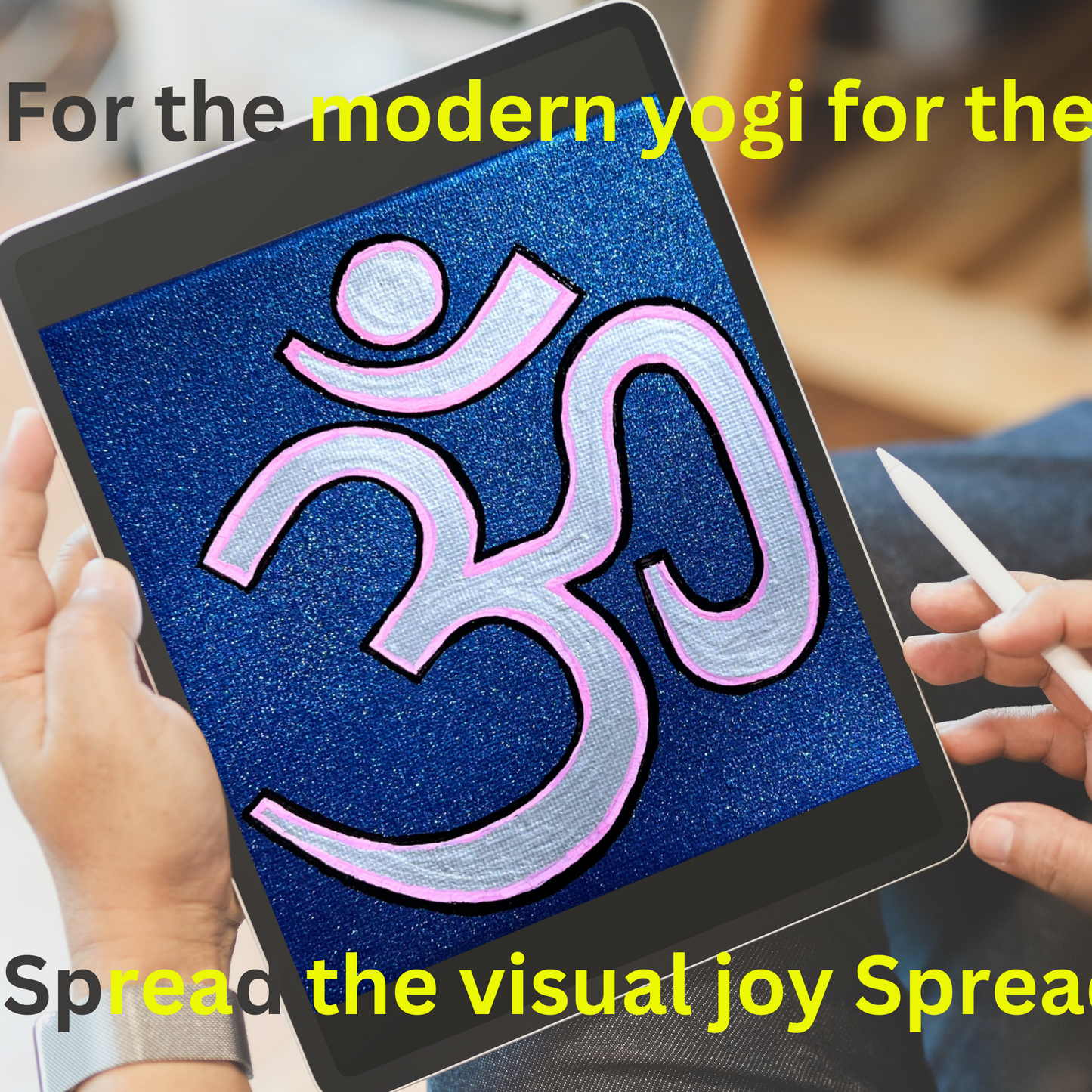 Pink & Silver OM on Metallic Blue 6 x 6 inch canvas - Arjuna Rigby Art and Lifestyle Store