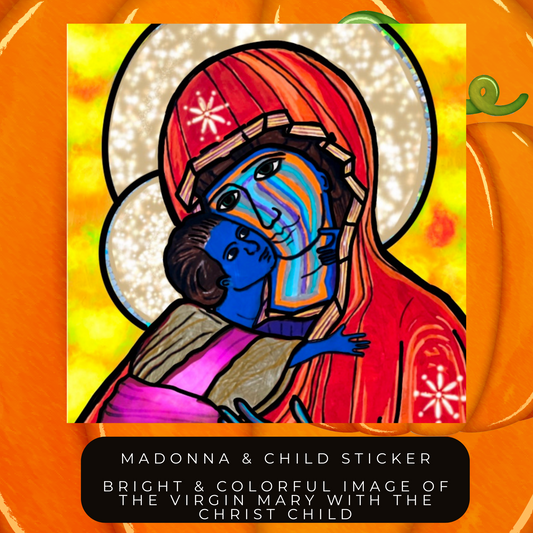 Madonna & Child Sticker (Orange Robes) - Arjuna Rigby Art and Lifestyle Store