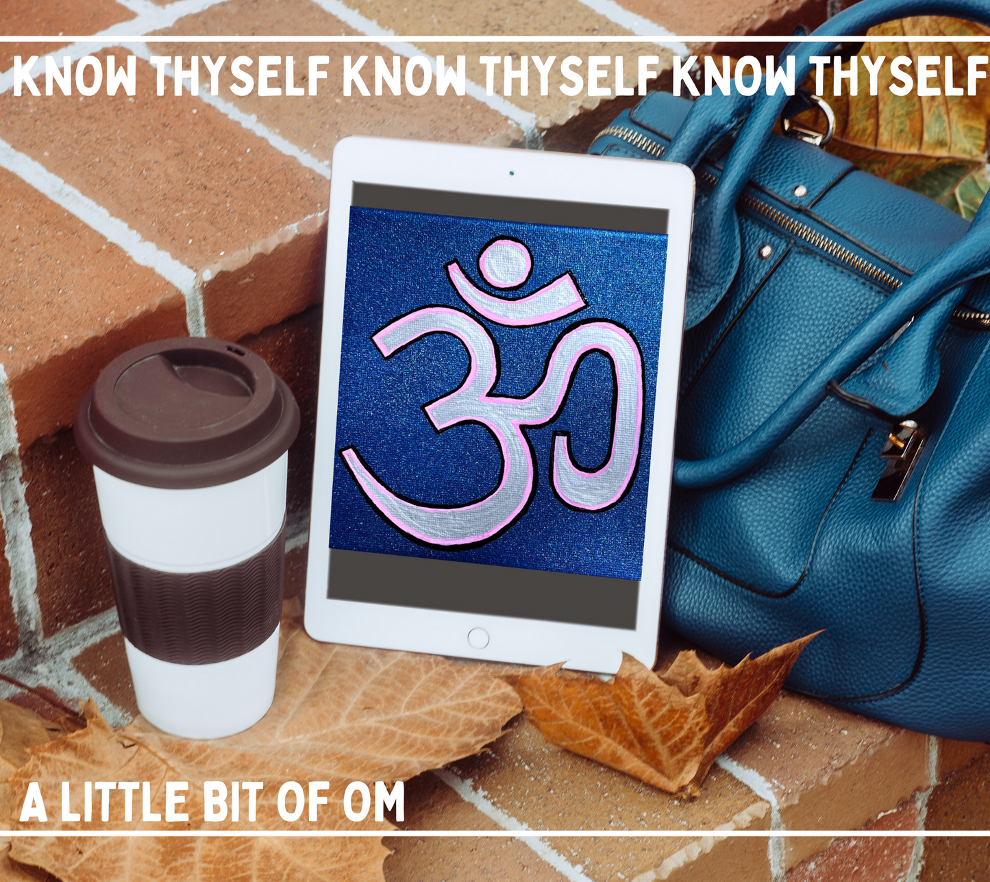 Pink & Silver OM on Metallic Blue 6 x 6 inch canvas - Arjuna Rigby Art and Lifestyle Store