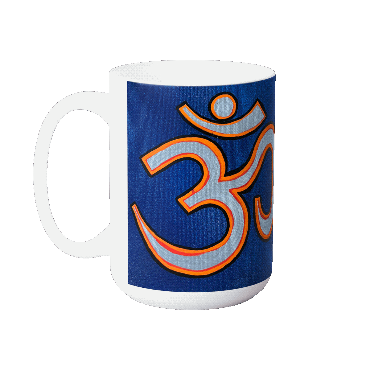 Orange & Silver OM on Metallic Blue Jumbo Size Mug - Arjuna Rigby Art and Lifestyle Store