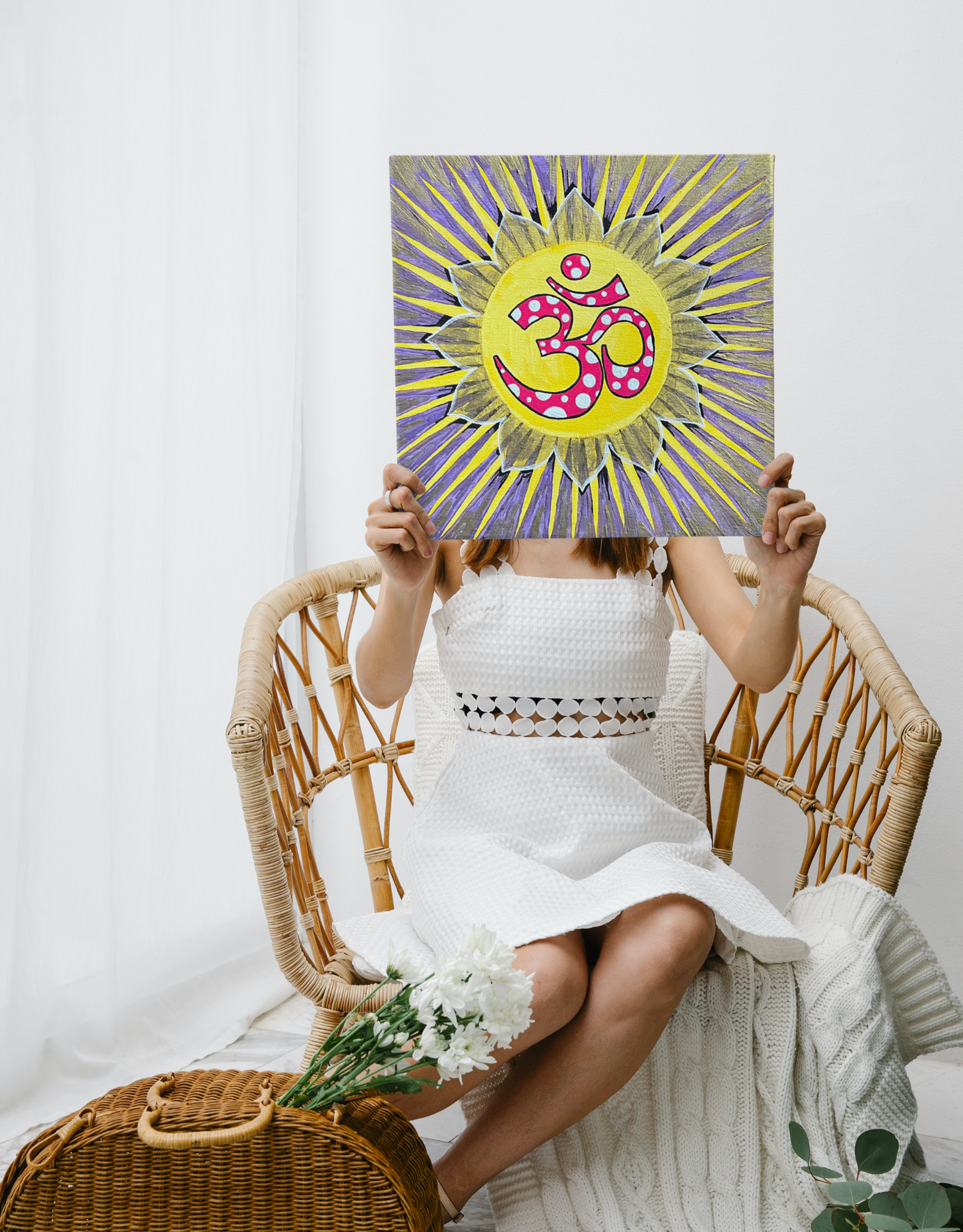 Polka Dot Sunburst OM 12 x 12 inch painting - Arjuna Rigby Art and Lifestyle Store