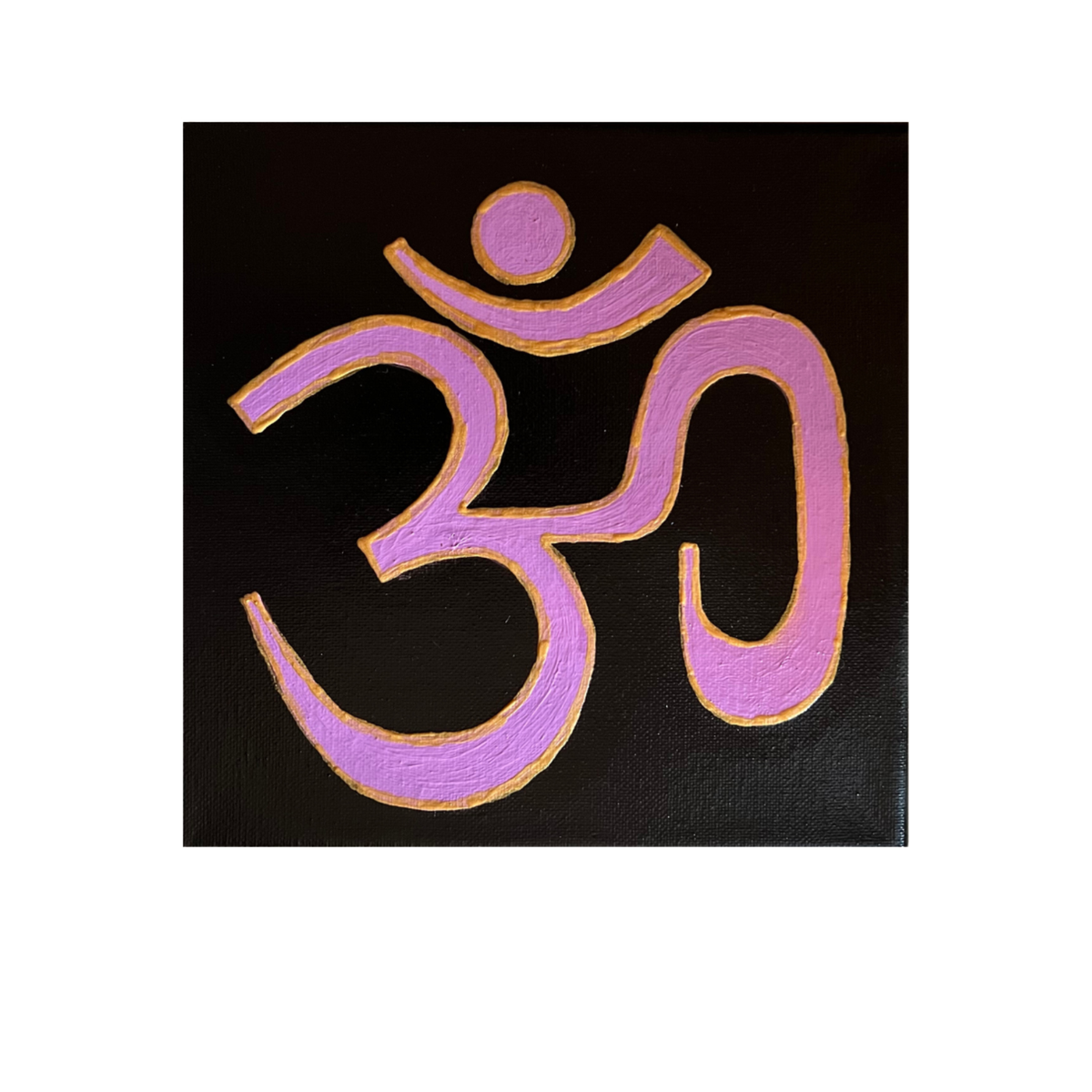 Lavender & Gold OM symbol on black canvas - Arjuna Rigby Art and Lifestyle Store