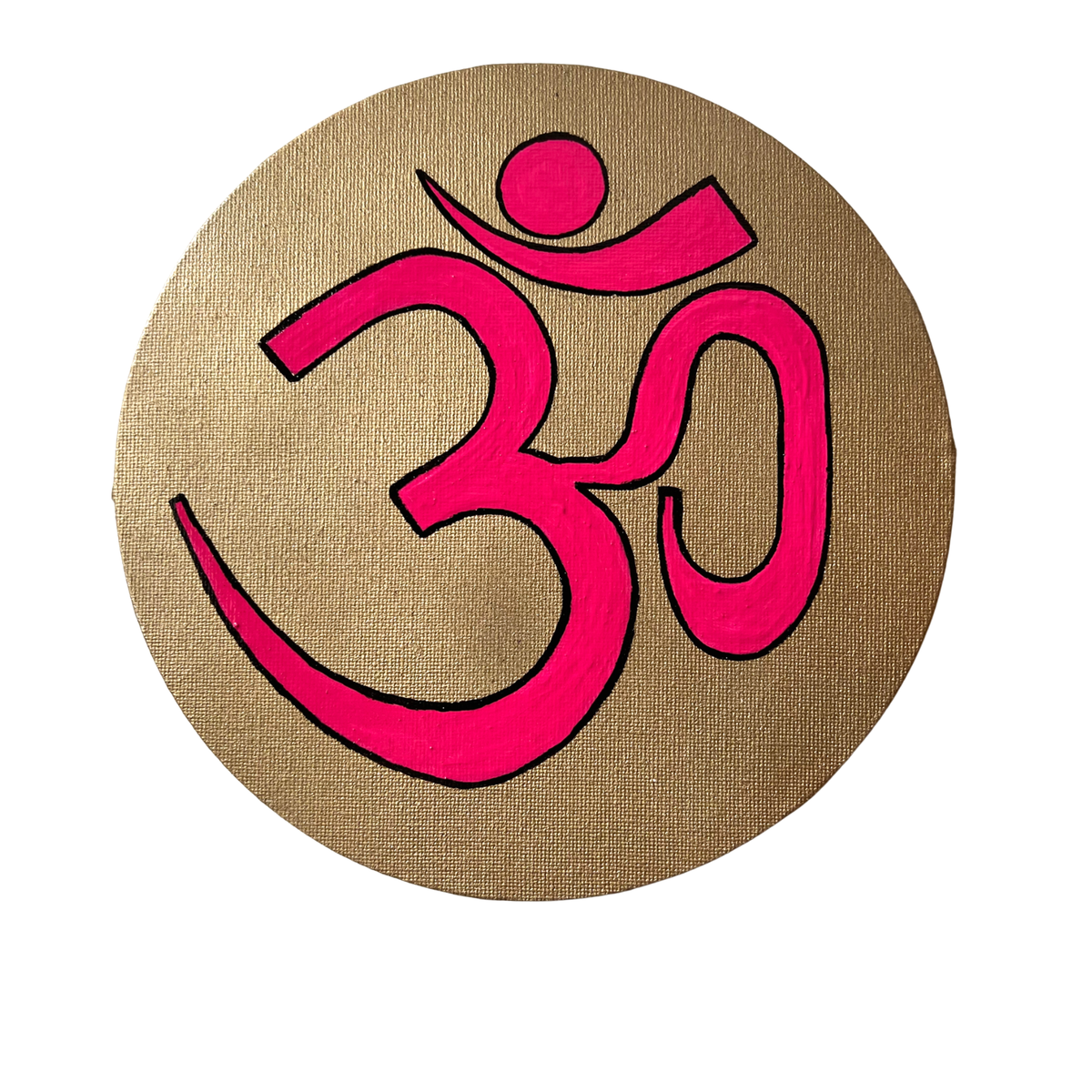 Pink OM symbol on gold background - Arjuna Rigby Art and Lifestyle Store