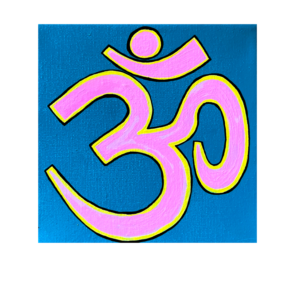 Pink & Yellow Om on Lagoon Blue - Arjuna Rigby Art and Lifestyle Store