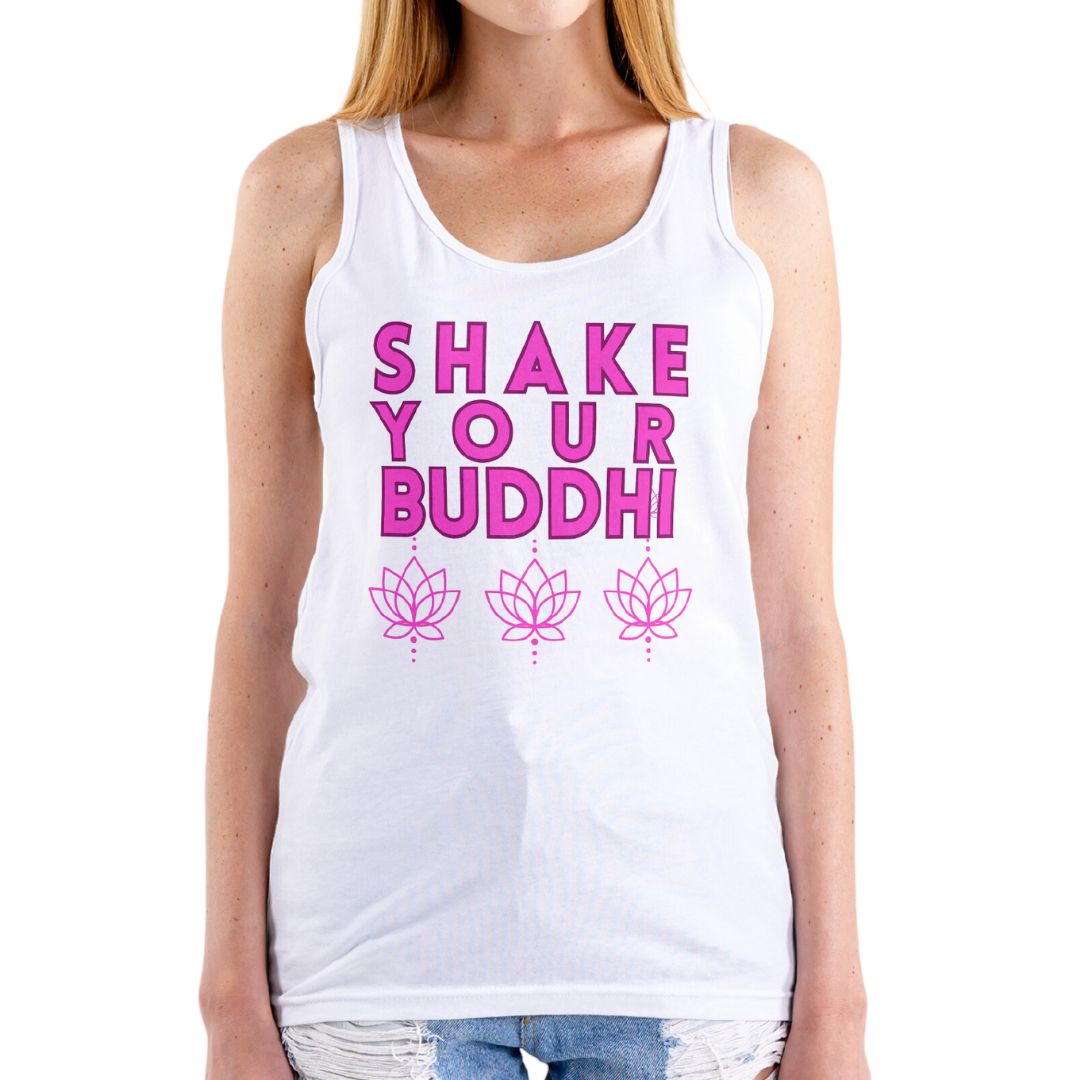 Shake Your Buddhi Women's Racerback Tank - Arjuna Rigby Art and Lifestyle Store