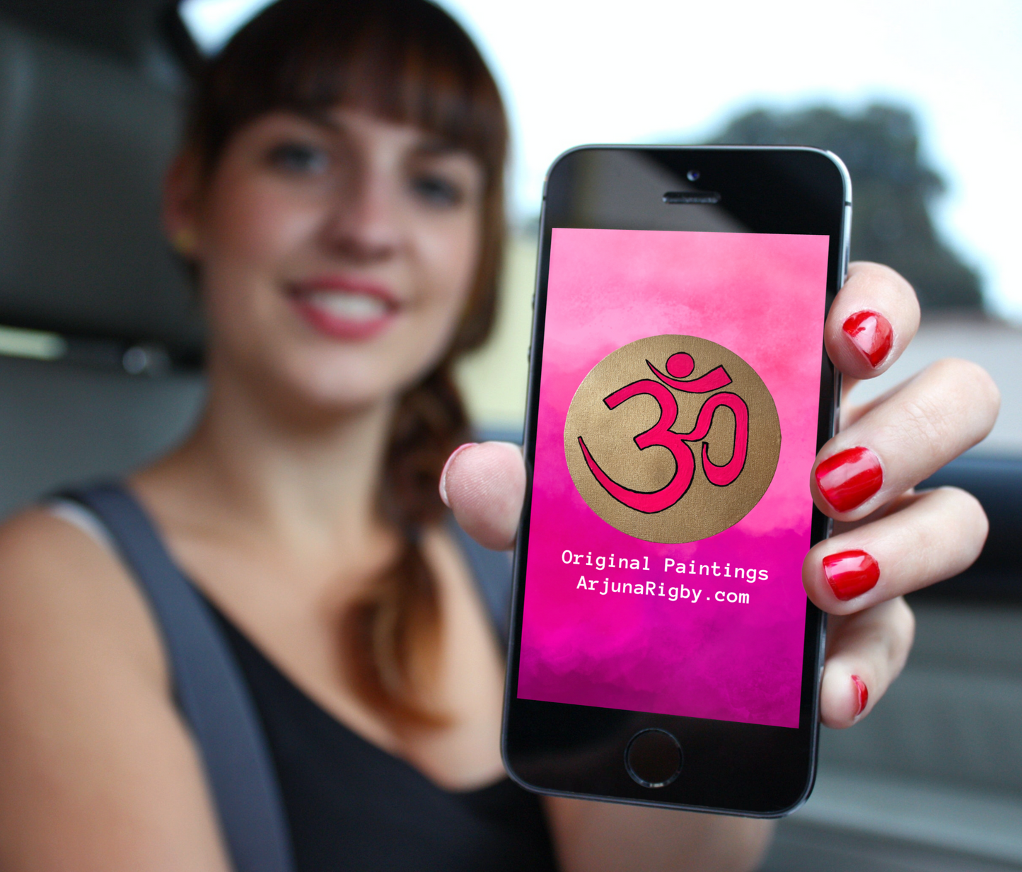 Pink OM symbol on gold background - Arjuna Rigby Art and Lifestyle Store