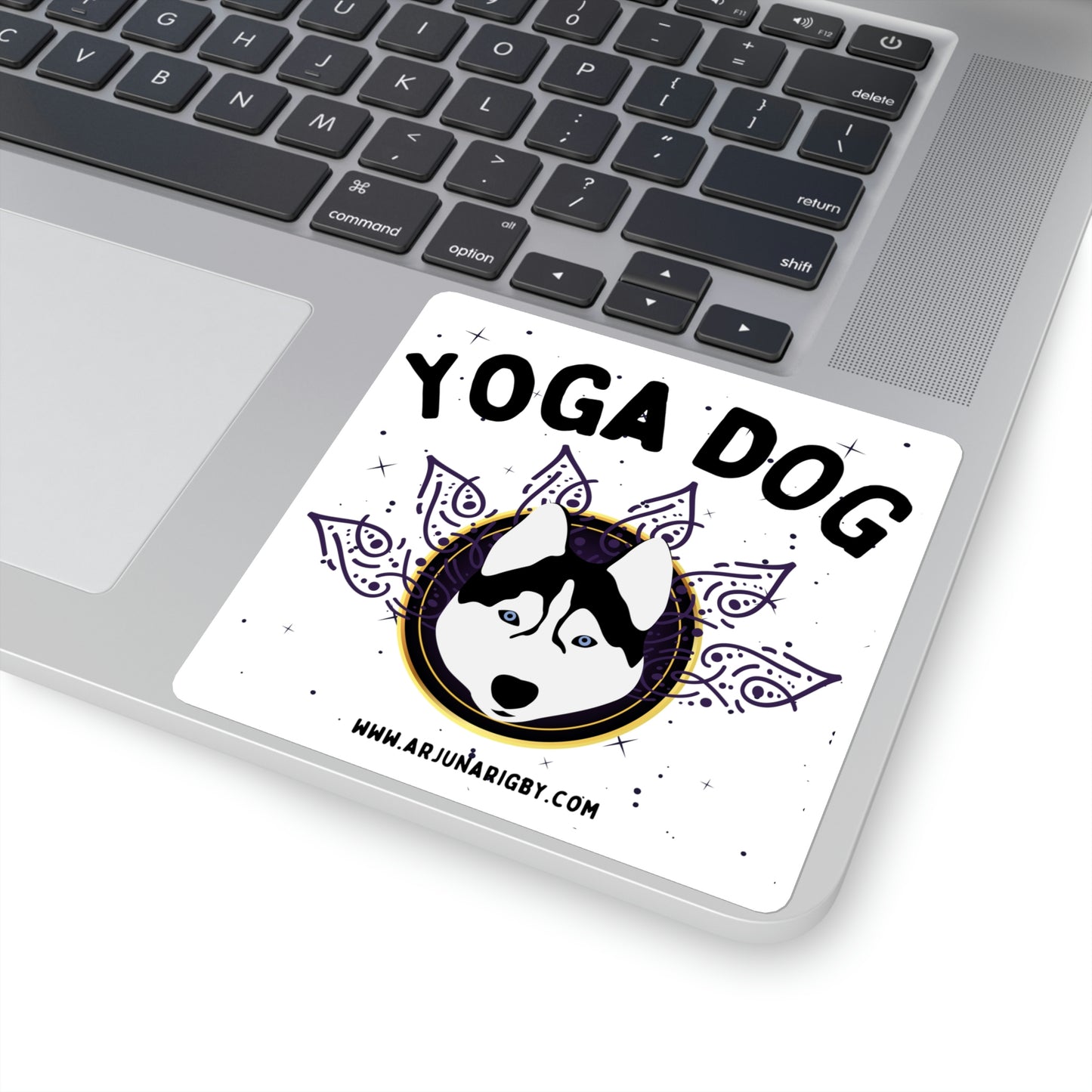 Yoga Dog (White) Sticker - Arjuna Rigby Art and Lifestyle Store