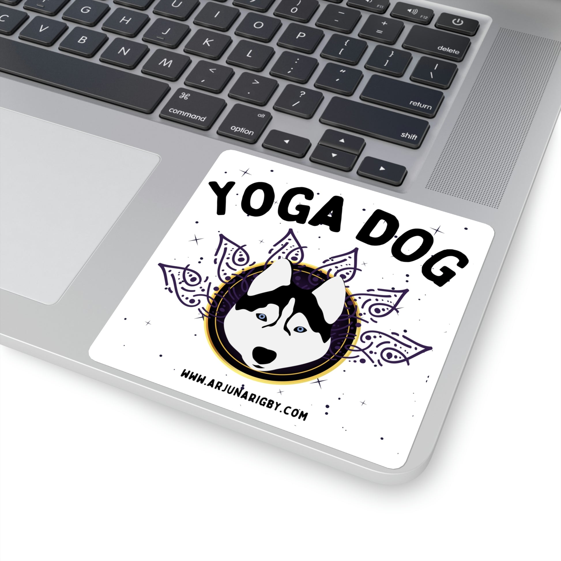 Yoga Dog (White) Sticker - Arjuna Rigby Art and Lifestyle Store