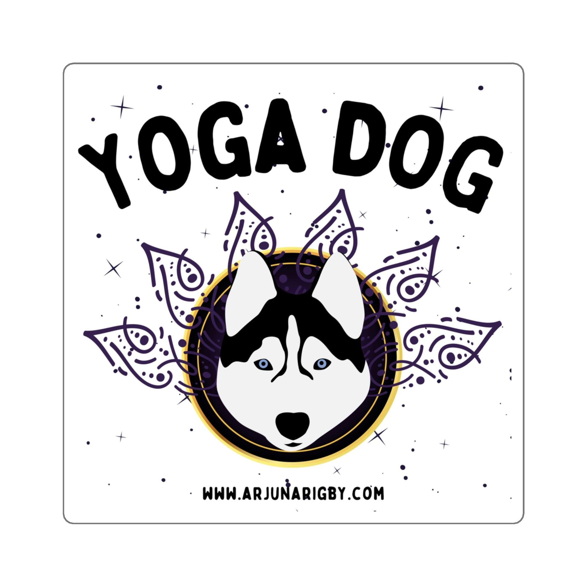 Yoga Dog (White) Sticker - Arjuna Rigby Art and Lifestyle Store