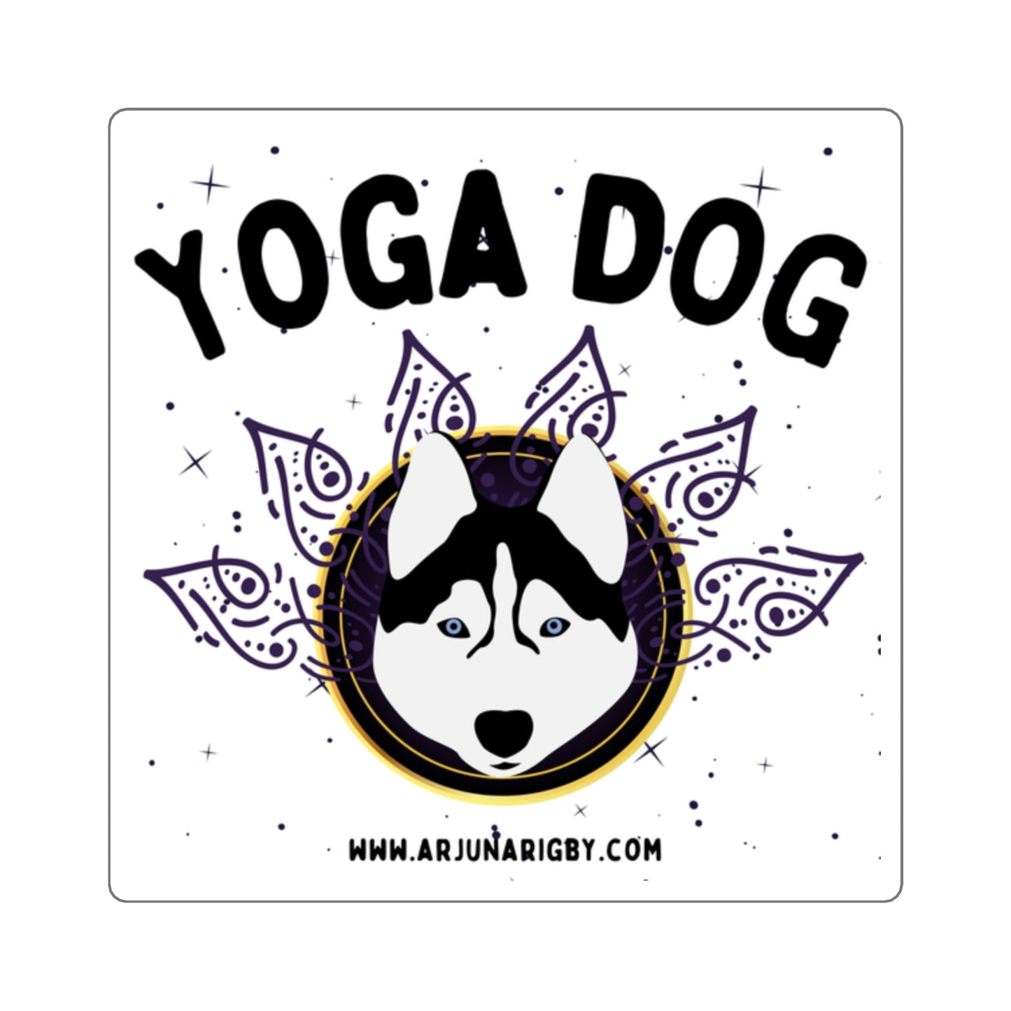 Yoga Dog (White) Sticker - Arjuna Rigby Art and Lifestyle Store