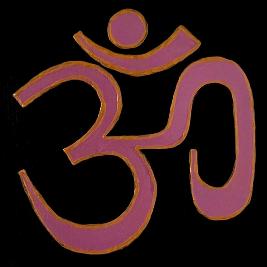 Lavender & Gold AUM symbol on black canvas - Arjuna Rigby Art and Lifestyle Store