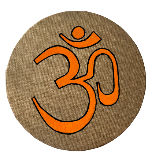 Orange AUM symbol on gold background - Arjuna Rigby Art and Lifestyle Store