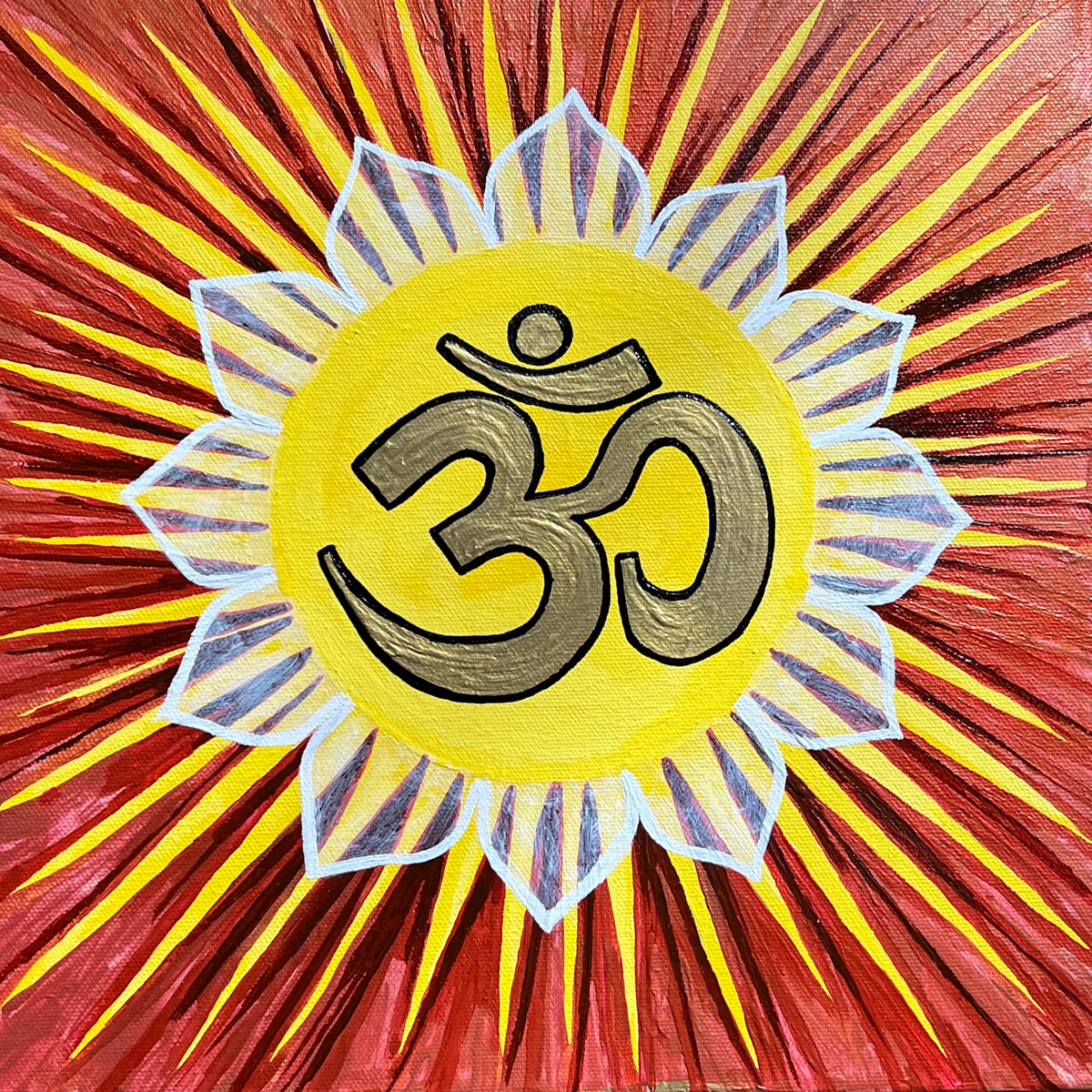 Sunburst AUM on Red Gold Background - Print - Arjuna Rigby Art and Lifestyle Store