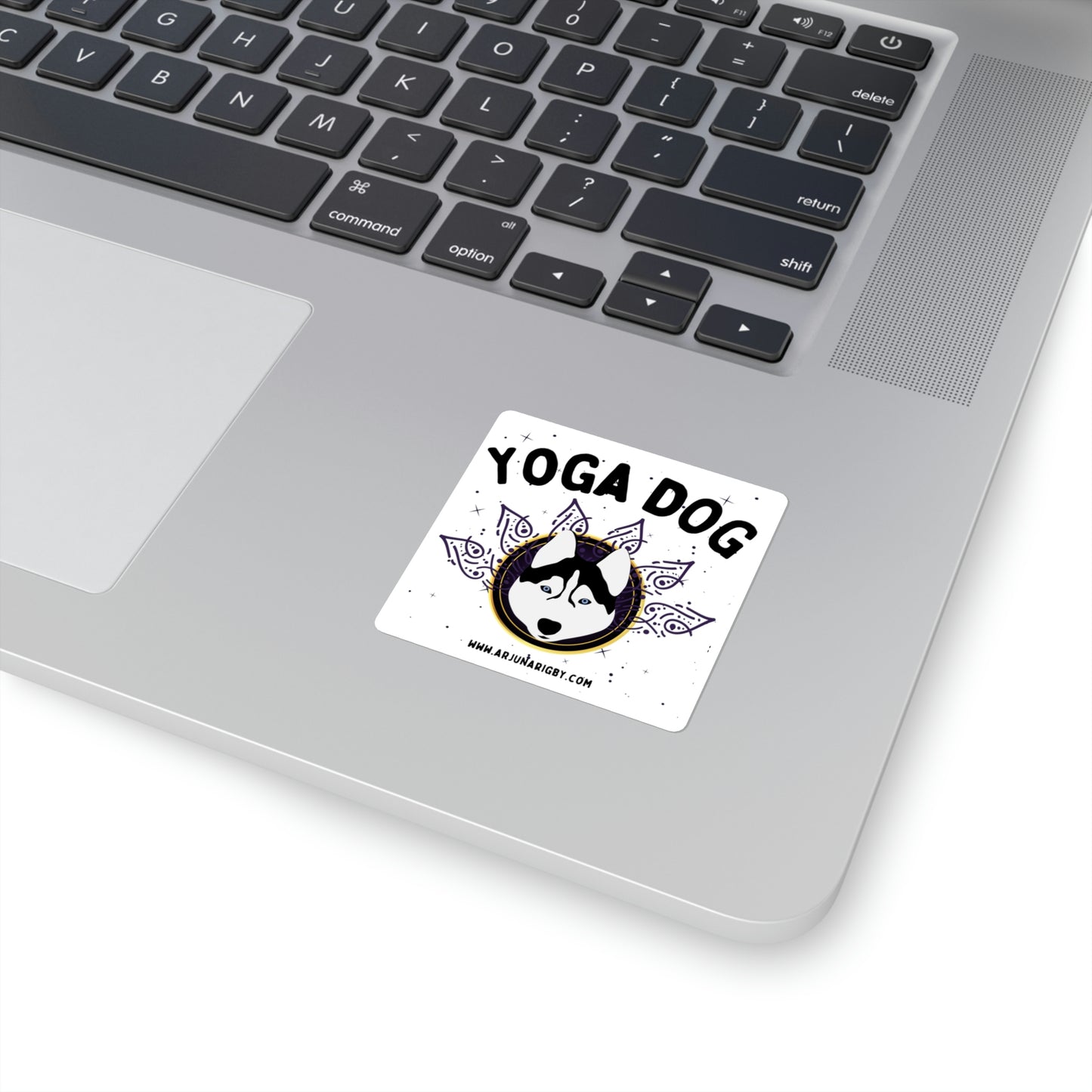 Yoga Dog (White) Sticker - Arjuna Rigby Art and Lifestyle Store