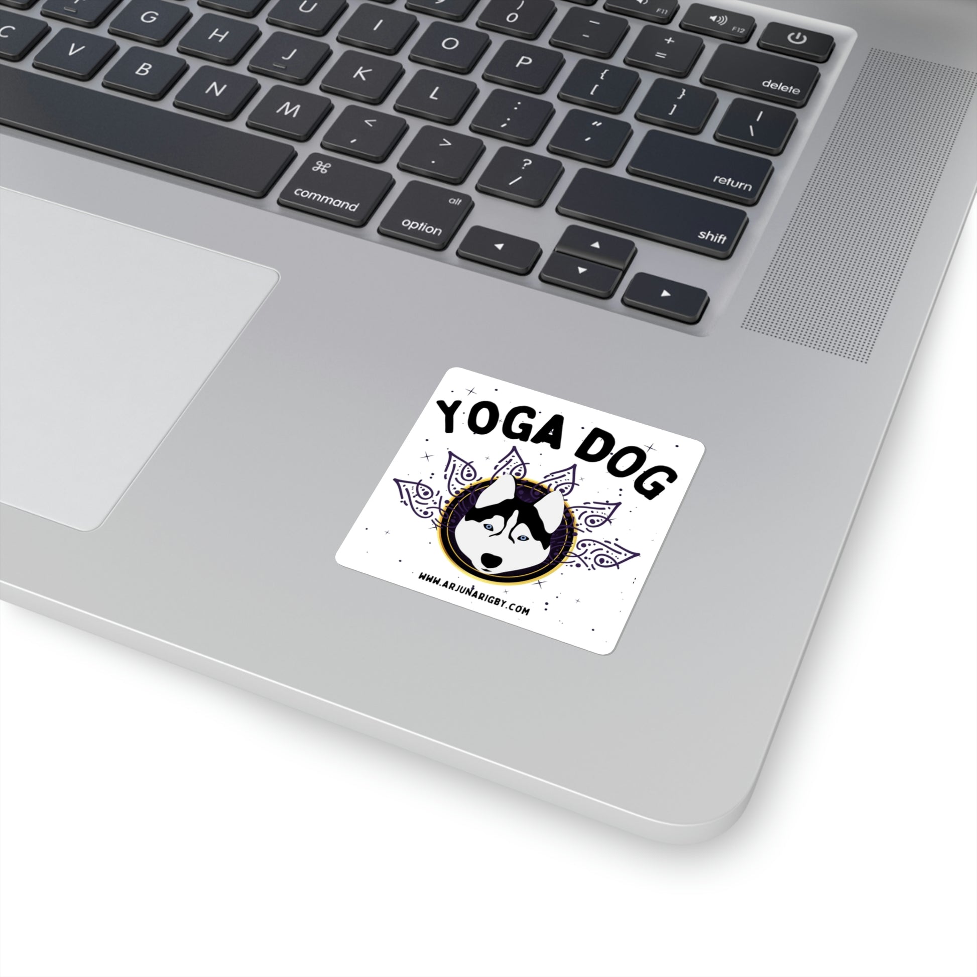 Yoga Dog (White) Sticker - Arjuna Rigby Art and Lifestyle Store