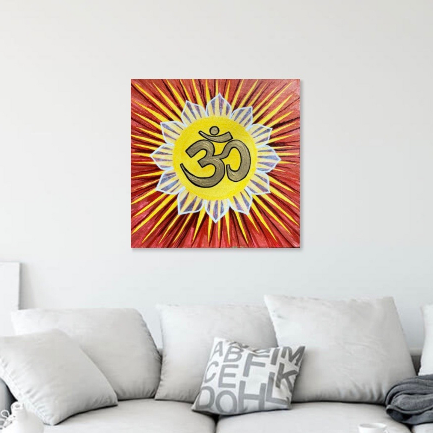 Sunburst AUM on Red Gold Background - Print - Arjuna Rigby Art and Lifestyle Store