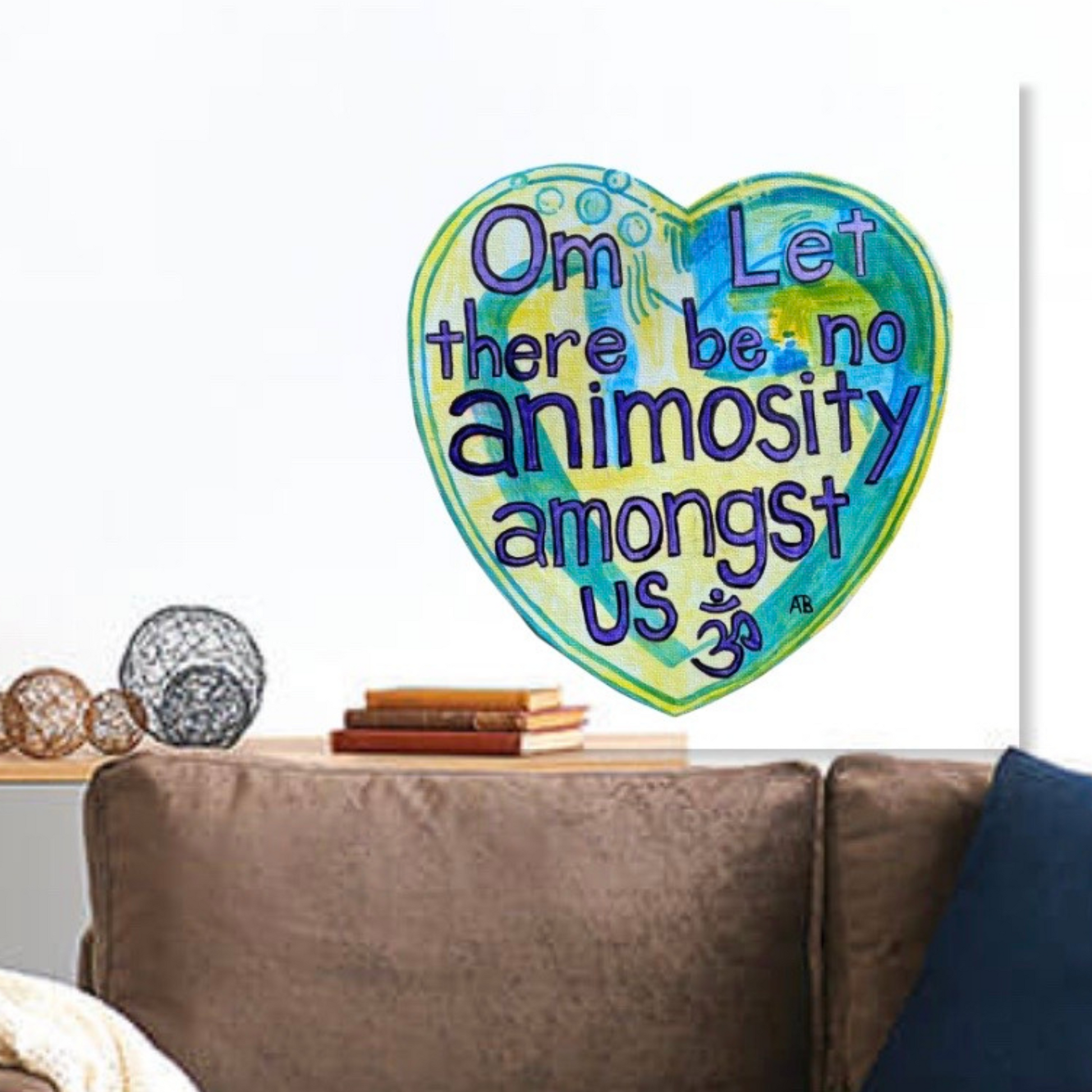 Original Hand Painted Prayer Heart - Let there be no animosity amongst us - Arjuna Rigby Art and Lifestyle Store