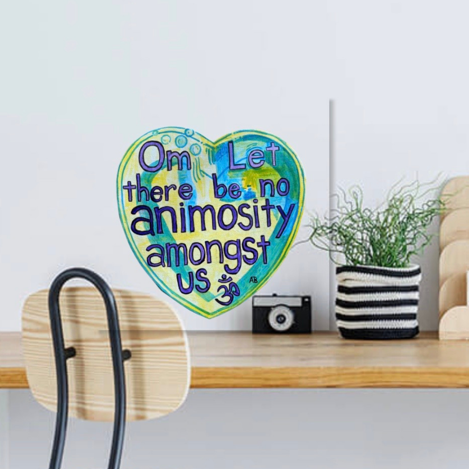 Original Hand Painted Prayer Heart - Let there be no animosity amongst us - Arjuna Rigby Art and Lifestyle Store